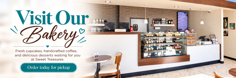 Approved Sweet Treasures Visit Our Bakery banner with closed door